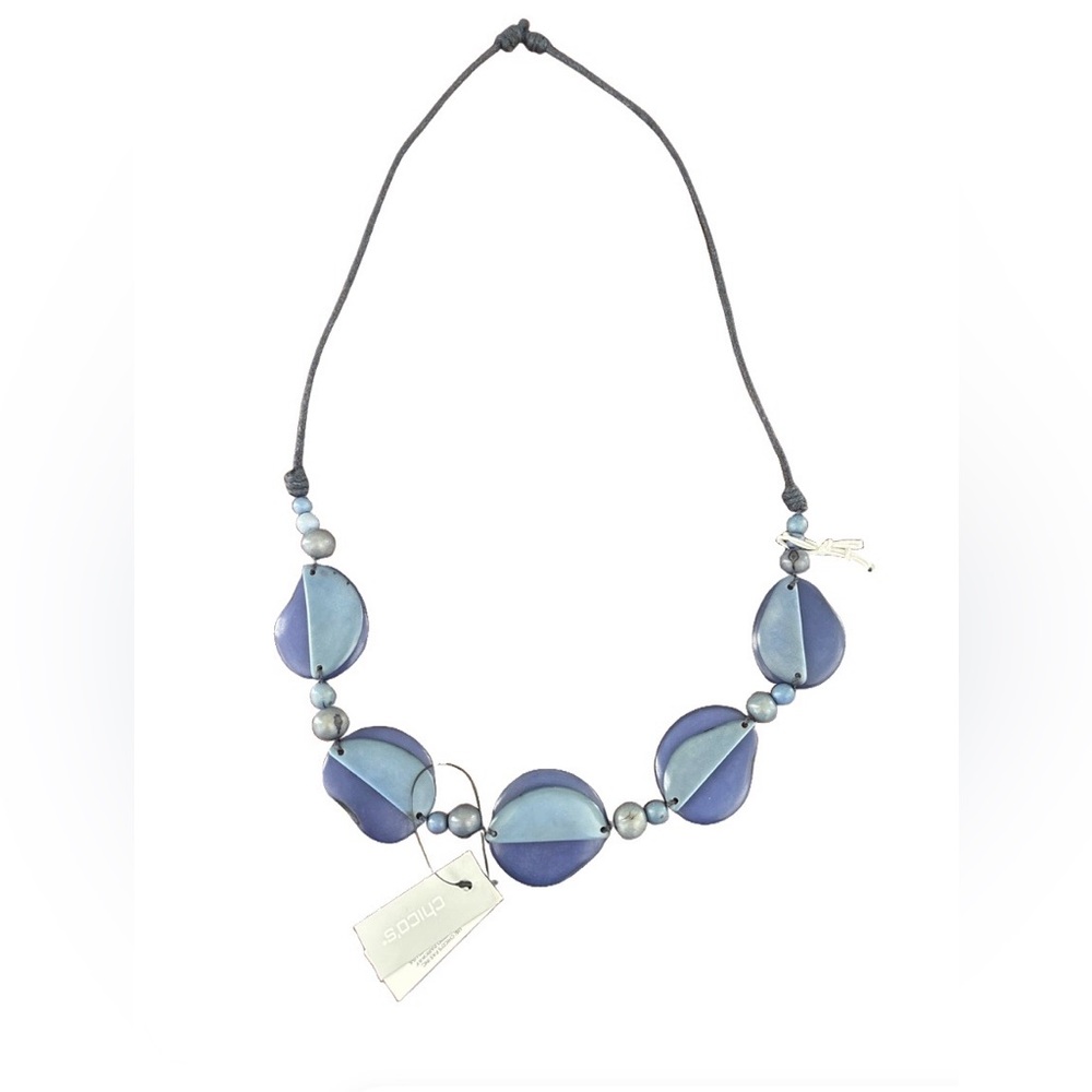 NWT Chico’s Faire Collection Blue Seed Adjustable Necklace Hand Crafted